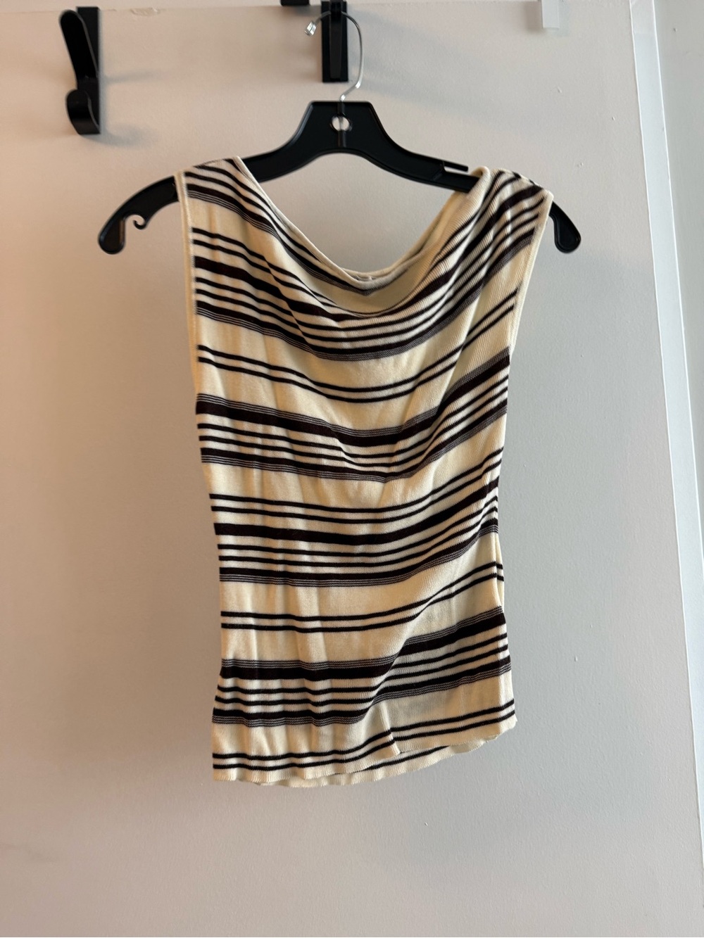Astr Striped Cowl Neck Tank Top - Cream & Black